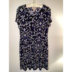 Easywear Chicos Dress Short Sleeve Blue Black White Size 1 Medium